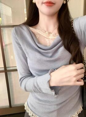 安璃 设计感蕾丝拼接针织毛衣高弹收腰显瘦2025年春季