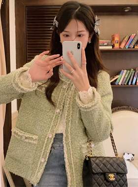 安璃 ANLI 温柔精致小香外套减龄羽绒内衬保暖粗纺上衣2021年新款