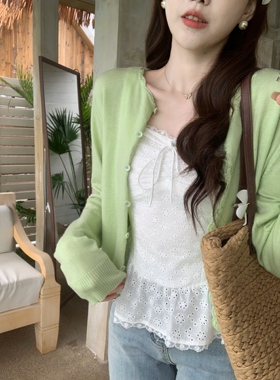 安璃 花瓣边单排扣毛衣开衫防晒衣