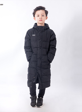 CG赛客儿童羽绒服长款冬季连帽过膝加厚保暖定制学生足球训练外套