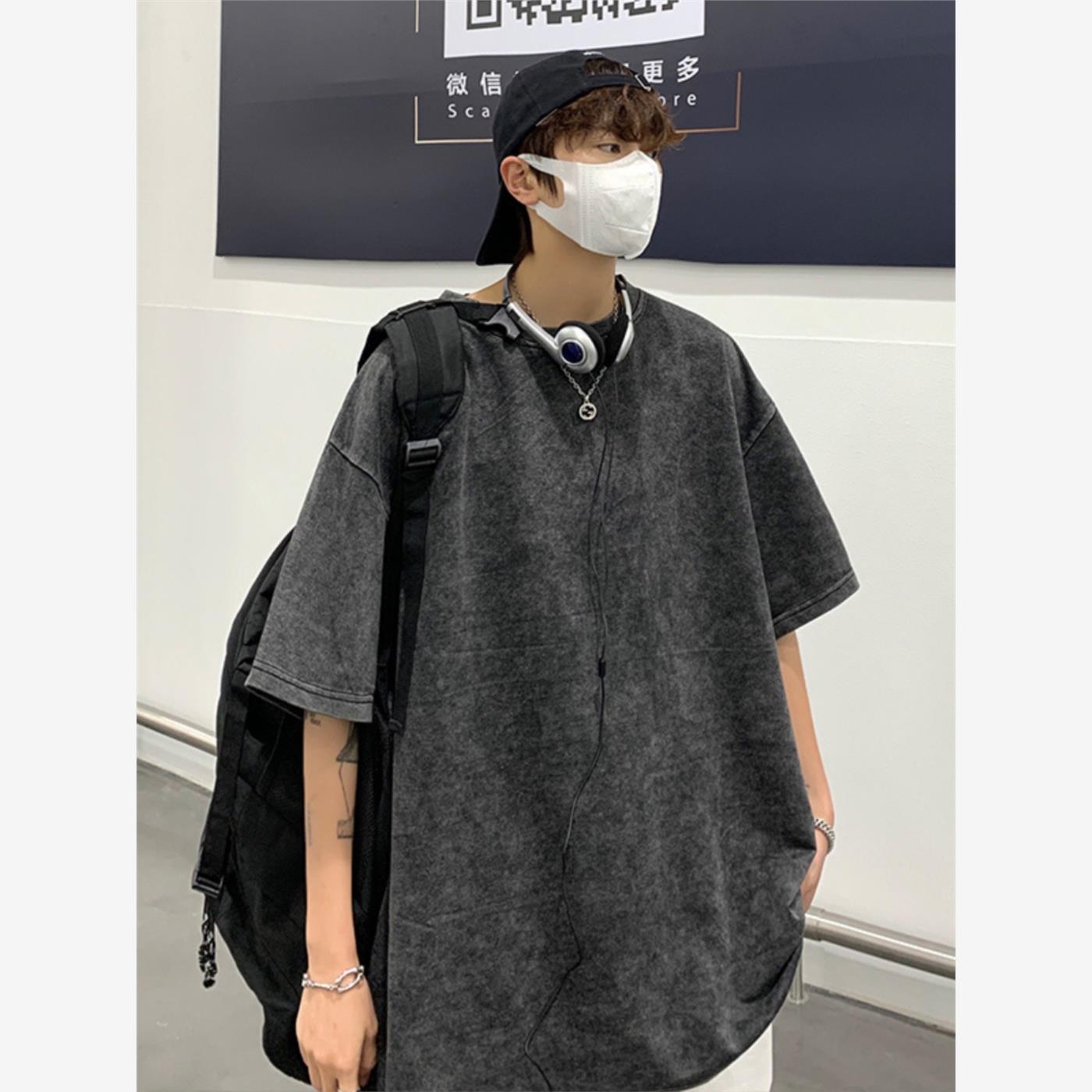 重磅水洗做旧短袖t恤男夏