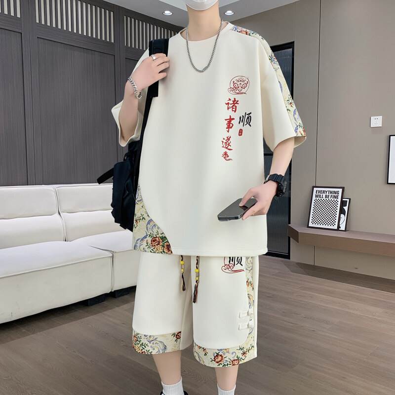 新中式休闲运动套装男夏