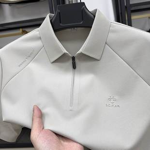 t恤 高端冰丝polo衫 男士 夏季 潮牌痞帅半拉链翻领上衣弹力开叉短袖