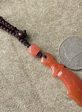 天然川料南红玛瑙樱桃红大刀包包挂件 唐八棱配珠挂饰