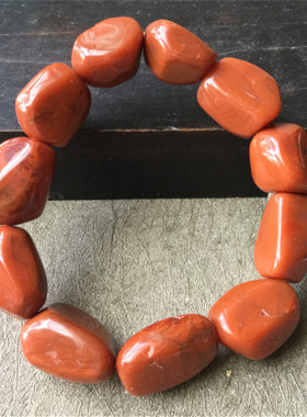 天然川料南红玛瑙柿子红火焰纹手串 随形玉石不规则念珠手链