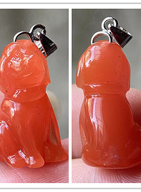 天然九口南红玛瑙立体小狗吊坠925纯银扣 樱桃红生肖项链挂饰