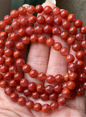 6.4毫米天然南红玛瑙九口火焰纹手串diy玫瑰红多圈手链