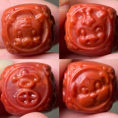 12毫米九口南红玛瑙三合生肖马虎狗四面雕刻珠散珠手串DIY配饰