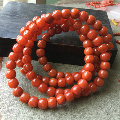6mm 左右天然四川九口南红玛瑙玫红 串珠手链