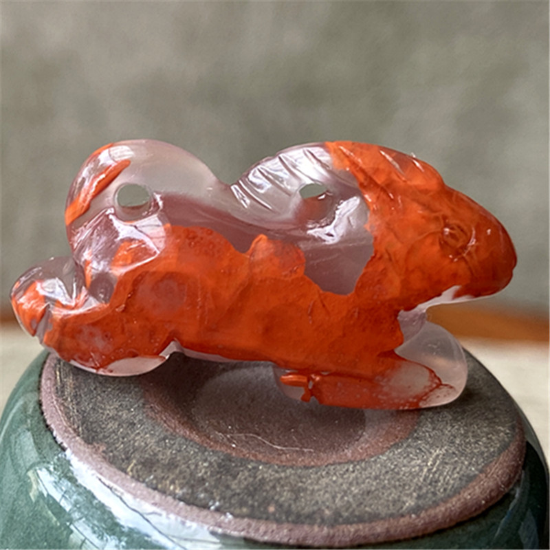 天然南红玛瑙手工雕刻立体生肖马吊坠 冰飘火焰红玉石挂件