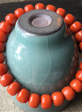 8.7mm左右天然南红玛瑙瓦西料。柿子红手串老型珠单圈女款手链