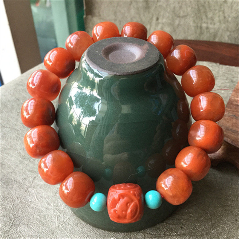 瓦西料南红玛瑙 柿子红火焰红老形珠十二生肖猪，兔.羊手链手串