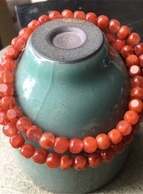 5.毫米天然四川九口火焰红南红玛瑙 六棱珠二圈手链