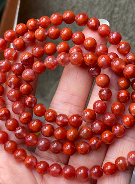 6.4毫米天然南红玛瑙九口火焰纹手串diy玫瑰红多圈手链
