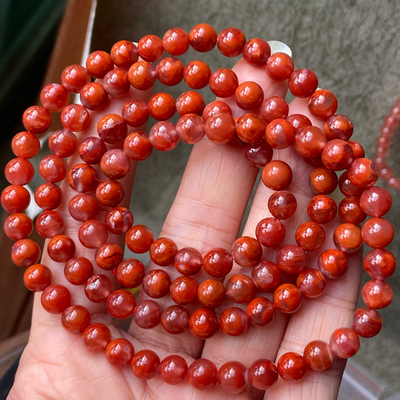 6.4毫米天然南红玛瑙九口火焰纹手串diy玫瑰红多圈手链