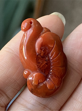 特价天然川料南红玛瑙柿子红如意吊坠雕件 玉石雕刻挂饰项坠