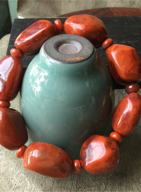 天然川料南红玛瑙柿子红火焰纹手串 随形玉石不规则念珠手链