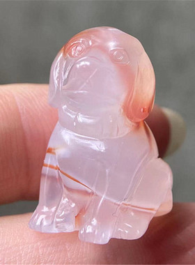 微裂特价天然川料 冰飘南红玛瑙立体小狗吊坠十二生肖雕刻项坠