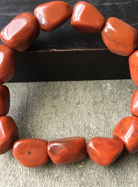 天然川料南红玛瑙柿子红火焰纹手串 随形玉石不规则念珠手链