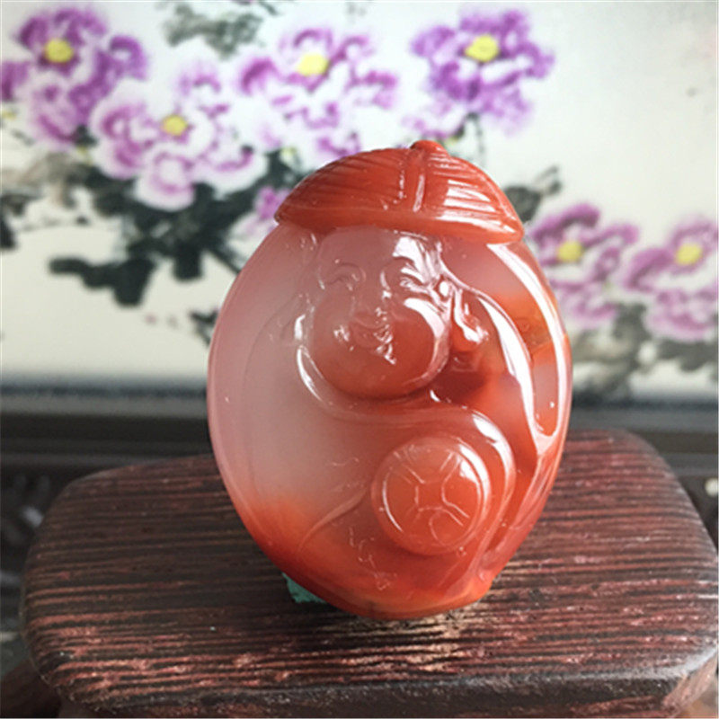 天然川料南红玛瑙弥勒佛吊坠雕件冰飘笑佛雕刻挂饰项坠