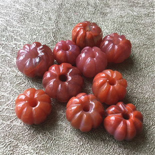 天然南红玛瑙柿子红火焰纹南瓜珠.隔珠.散珠 配件299