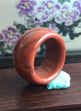 天然川料南红玛瑙指环 柿子红扳指戒指17.28mm内径