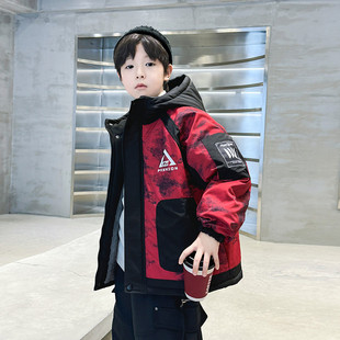 男童加绒外套2025新款儿童派克服中大童秋厚夹棉服男孩超好看棉衣