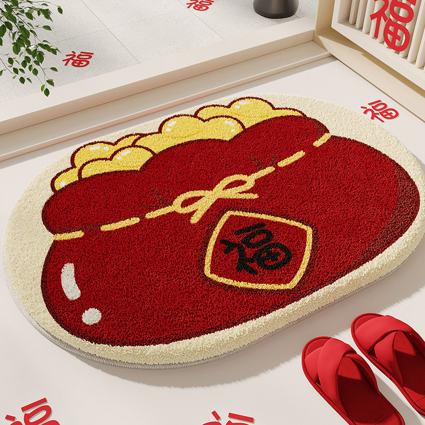 新年入户门口地垫耐脏浴室吸水卫生间垫子地毯毛绒卫浴洗手间脚垫