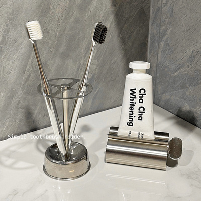 卫生间高级感置物架新款不锈钢牙刷架收纳架洗手间台面挤牙膏器