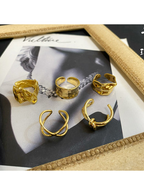 女复古巴洛克素金开口戒指包邮