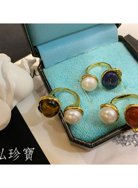 复古巴洛克天然石开口戒指包邮