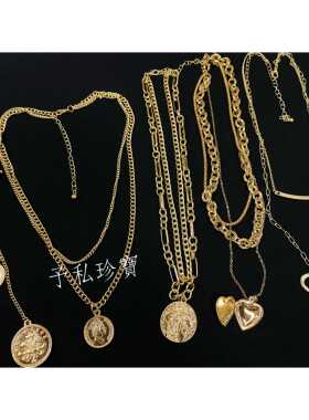 予 1883 复古Vintage金色金属巴洛克人像图腾金币多层项链 包邮
