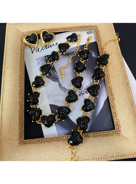 合金女复古爱心耳钉耳夹手链项链