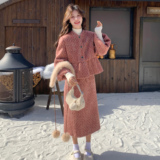 25冬90绒小香风外套+半身裙送可拆卸毛球围脖170-6812-P315-K468，女装套装/套裙，浙宝170