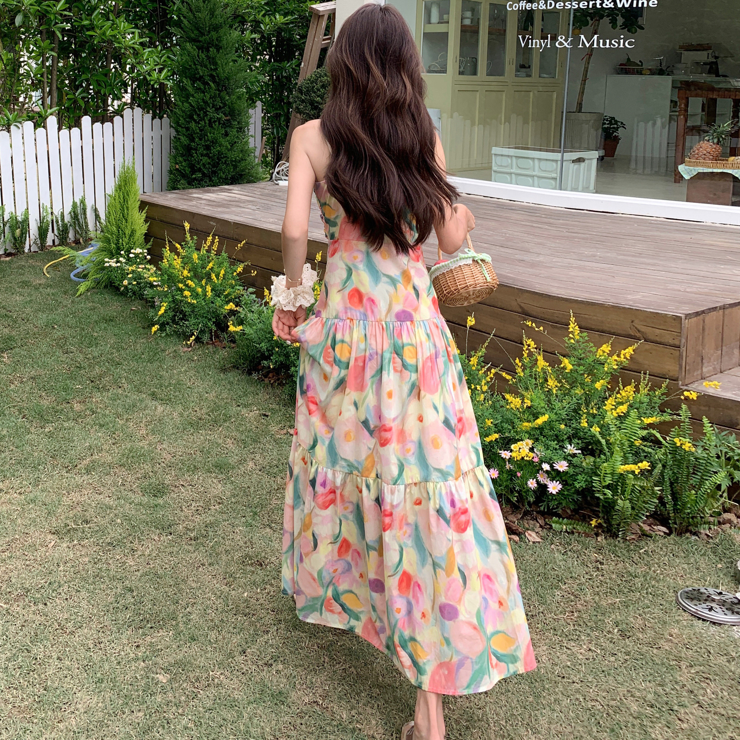 茶歇法式油画吊带连衣裙开衫夏季新款碎花显瘦长裙女,女装连衣裙,浙宝170