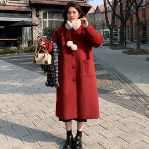 现货 兔毛内胆毛球红色长款大衣170A-2379-P195-K288图片