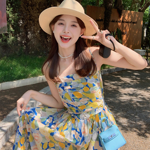 法式甜美抹胸吊带连衣裙女夏2025年新款度假风绝美收腰碎花长裙子,MC夏天穿搭裙子图片