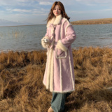 25冬新大翻领立体蝴蝶结加厚中长款毛毛外套170-2593-P235-K349，女装皮草，浙宝170