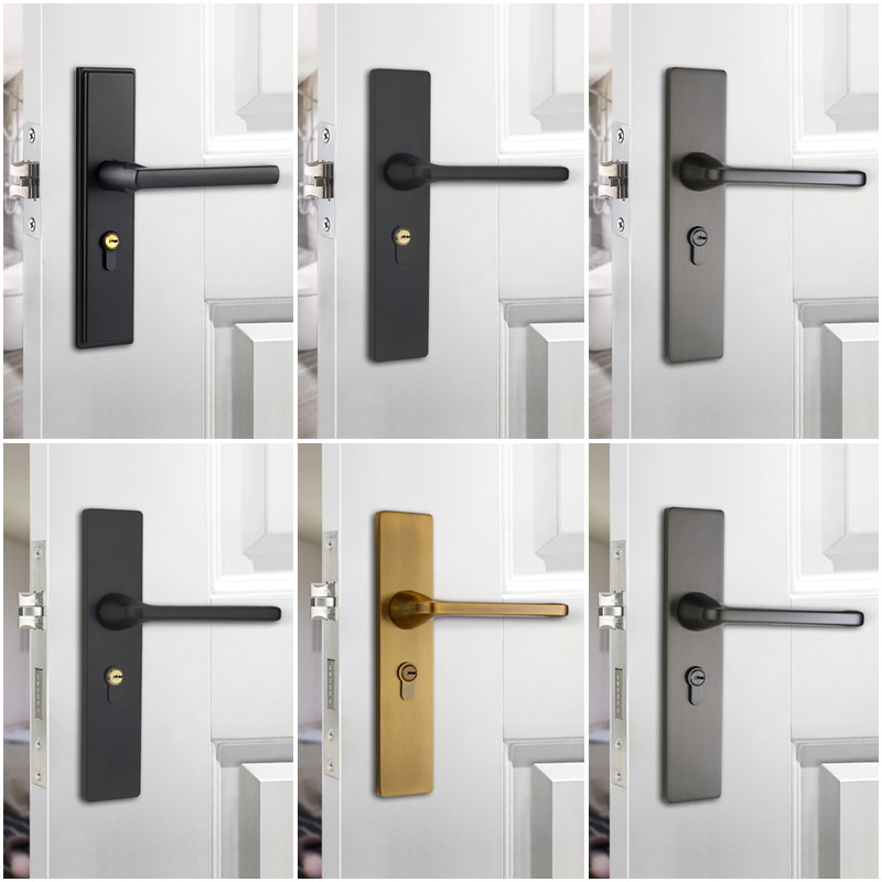 单舌门锁卧室静音室内木门锁体黑色房间房内家用简约房间双舍门锁