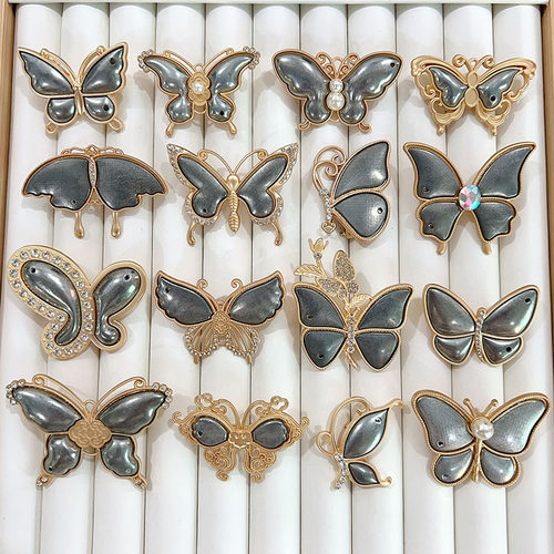 宋锦底胚复古钻蝴蝶胸针DIY材料半成品手工制作配件合金胸花空托