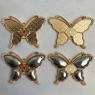 手工diy合金吊坠蝴蝶底托宋锦贴布艺压襟挂件底胚新中式珐琅空托