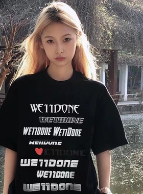 WE11DONE DAMI数据经典爱心弹幕发泡立体印花情侣宽松圆领短袖T恤