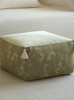 新中式绿色系竹叶流苏布艺坐墩家用蒲团客厅沙发懒人沙发脚踏