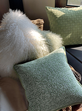 轻奢绿色系组合沙发抱枕高级感羊毛客厅靠枕样板间含芯靠垫枕套