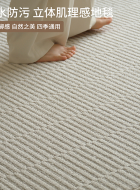 栗笙浅色系奶油风双色线条肌理地毯客厅沙发防水防污高级感地垫