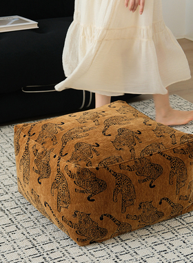 棕色中古风豹子坐墩客厅布艺墩子蒲团客厅地上懒人沙发