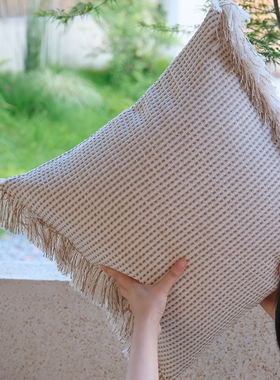 诧寂风客厅沙发靠枕法式慵懒棉麻流苏抱枕设计师抱枕套样板房靠垫