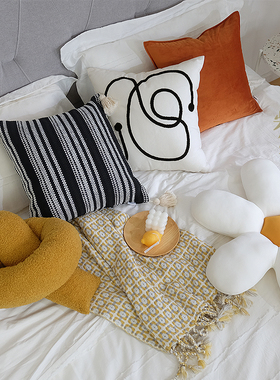 北欧ins风异形抱枕客厅沙发床头白色抽象线条靠垫设计师名宿靠枕