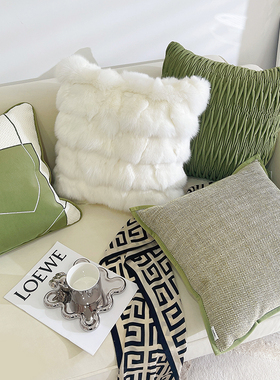 轻奢高级感绿色系抱枕现代简约纯色客厅沙发靠枕床头靠垫抱枕套新