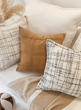 诧寂棉麻小香风抱枕客厅沙发条纹靠枕简约高级民宿搭配腰枕套靠垫